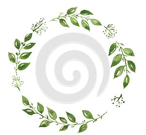 Watercolor illustration wreath , leaves green photo